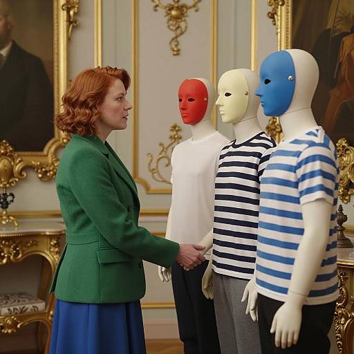 Woman and Mannequins in Ornate Setting