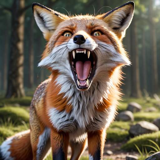Aggressive fox snarling in forest