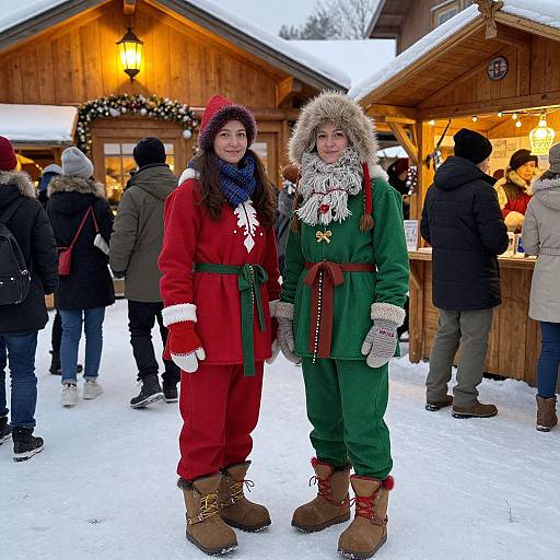 Festive Winter Market in Vibrant Costumes