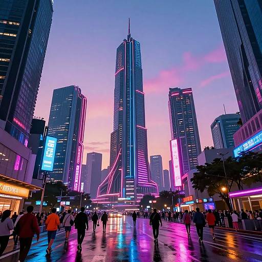 Vivid Cyberpunk Cityscape at Dawn