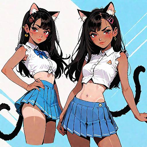 Dark Skinned Catgirl Cosplay Midriff Tanlines