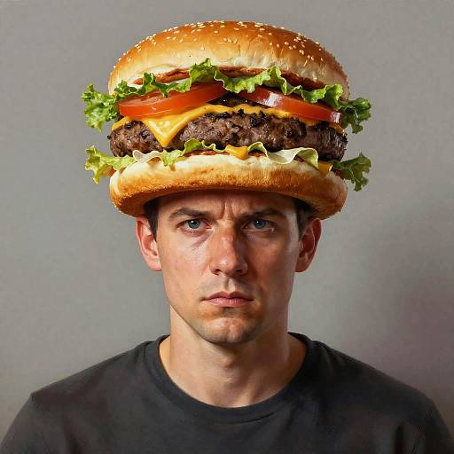 Hyperrealistic Portrait with Hamburger Hat