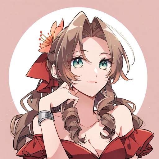 Illustration of Aerith gainsborough (red dress), final fantasy in the style of Kashikaze
