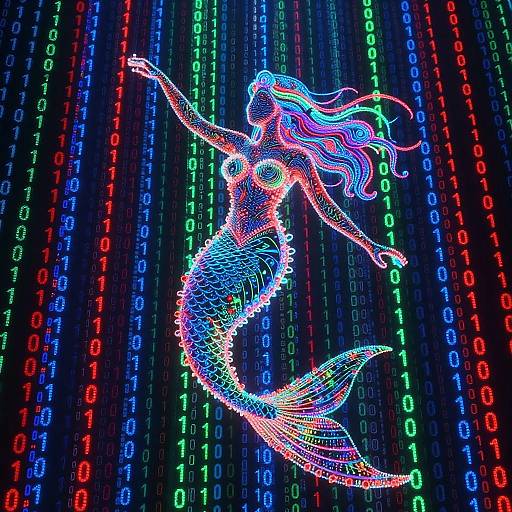 Digital Mermaid in Vibrant Binary