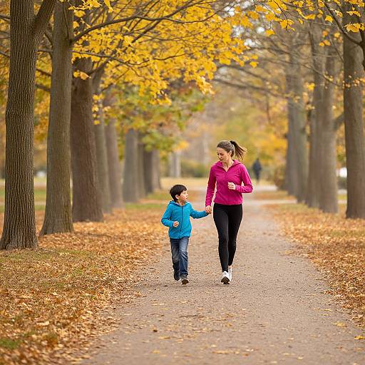 Mother and Child Jogging in Autumn
