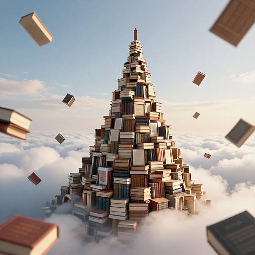 Spiraling Mountain of Floating Books