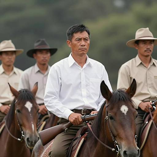 Group of Men on Horses with Rifle