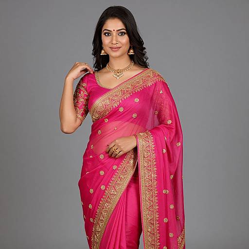 Elegant Woman in Vibrant Pink Saree