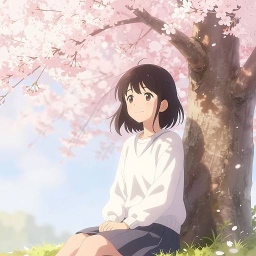 Moe Anime Girl Under Sakura Tree
