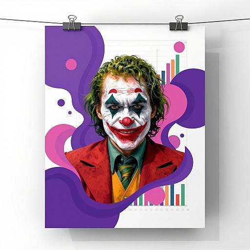 Colorful Joker Portrait with Abstract Graphic and Chart Background