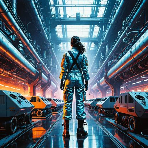 Futuristic Factory Worker in Dystopian Industrial Zone