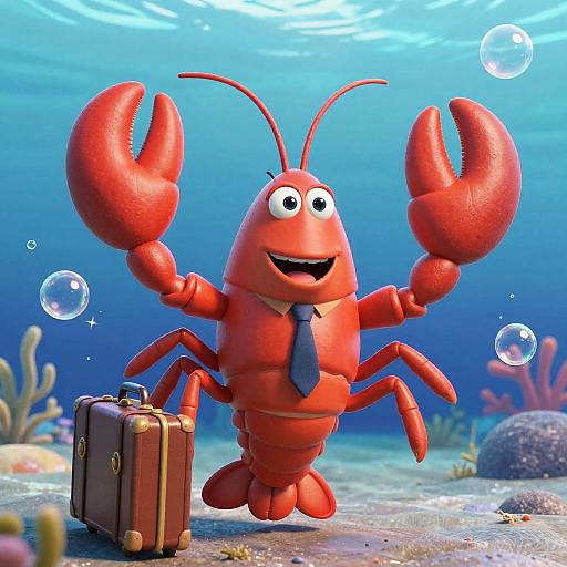 Cartoon Lobster Businessman Underwater