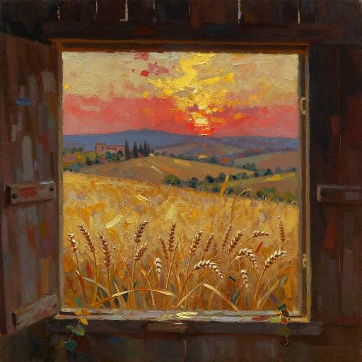 Impressionistic Tuscany Wheat Harvest