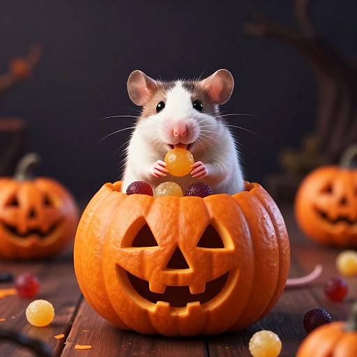 Dreamscape Happy Rat in Carved Pumpkin