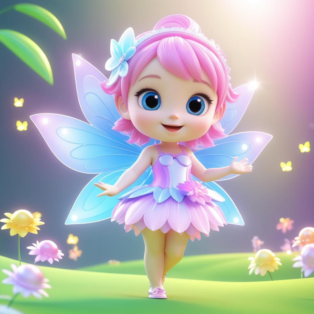 Cheerful Kawaii Fairy in 3D Animation