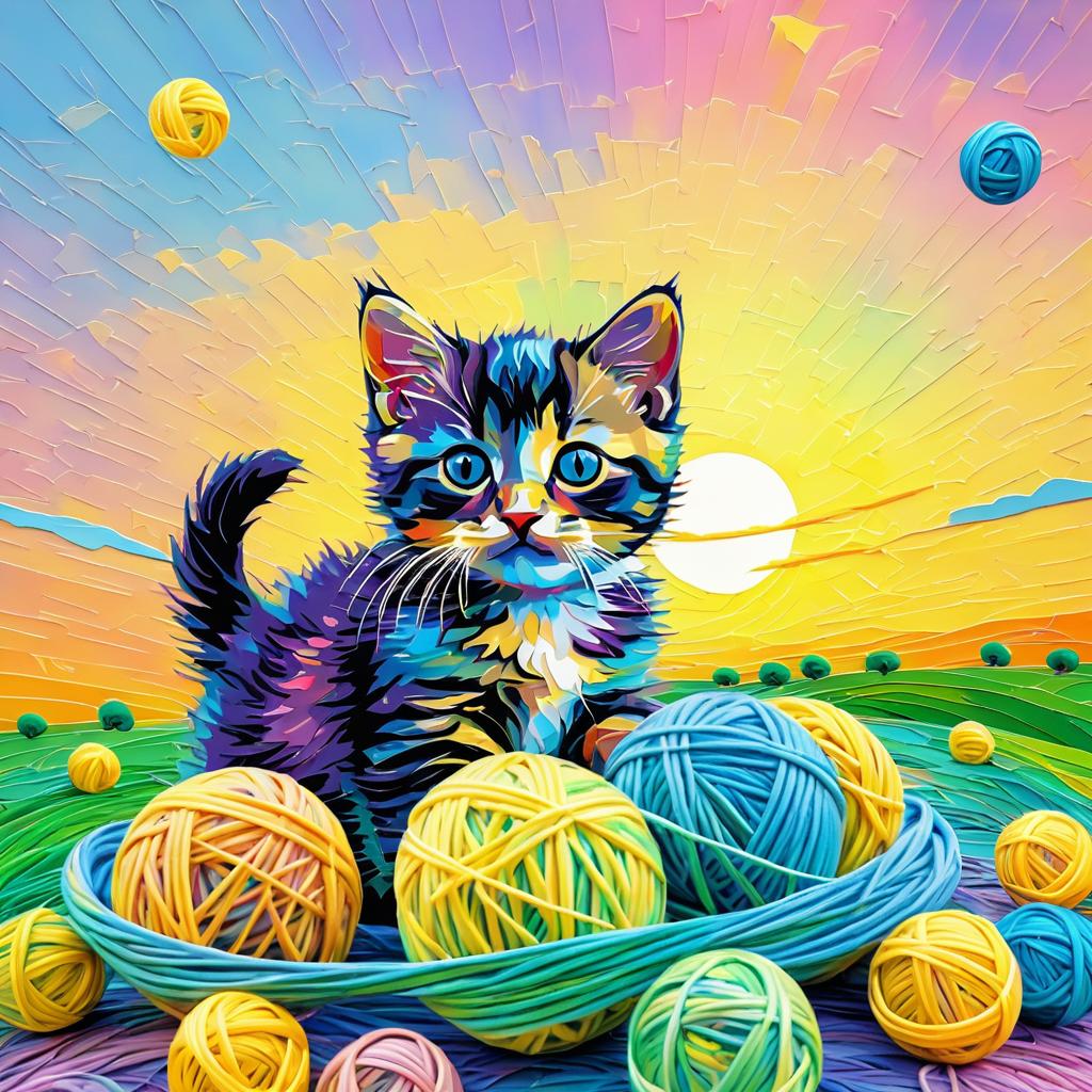 Playful Kitten in Van Gogh's Style