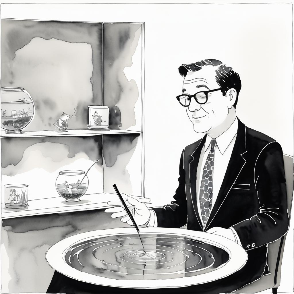 Whimsical Businessman Talks to Goldfish