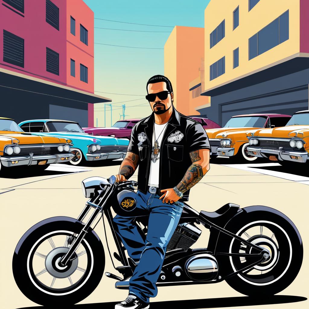 Tough Biker with Custom Lowrider Illustration