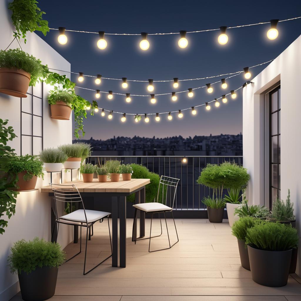 Stylish Rooftop Terrace with Fairy Lights