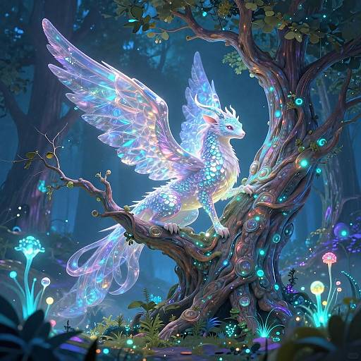 Ethereal Fantasy Creature on Glowing Tree