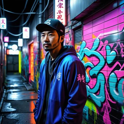 Japanese Graffiti Artist in Neon Alley