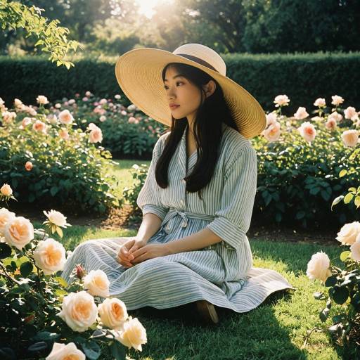 Serene Gardener in a Rose Garden