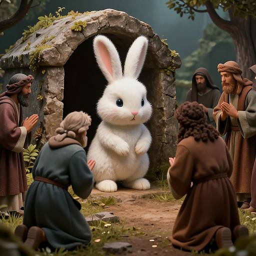 Resurrected Easter Bunny with Disciples