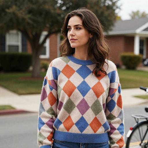 Casual Woman in Colorful Sweater