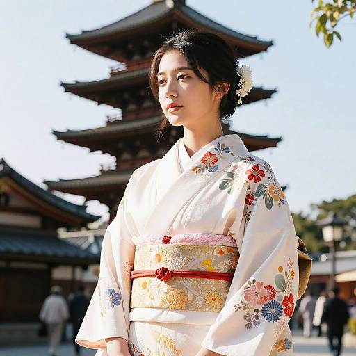 Serene Asian Woman in Floral Kimono
