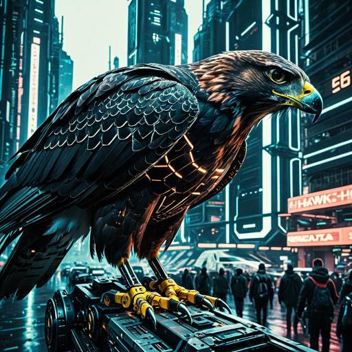 Futuristic Cyberpunk Hawk in Megacity Futuristic Cyberpunk Hawk in Megacity