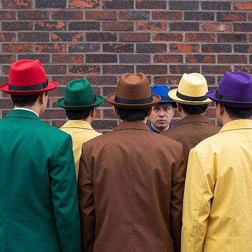 Vibrant Men Against Dark Brick Wall