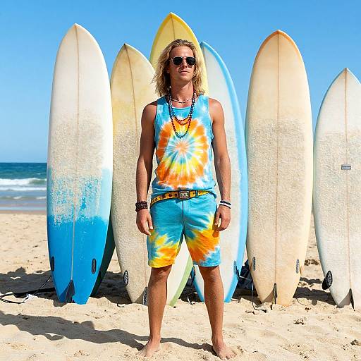 Young Man on Vibrant Beach Surf Scene