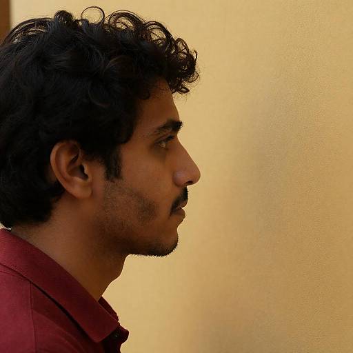 Intense Profile Portrait Against Yellow Wall