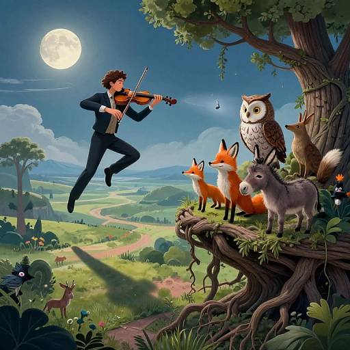 Whimsical Moonlit Violinist Dreamscape