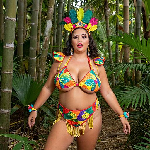 Confident Plus-Size Woman in Jungle Costume
