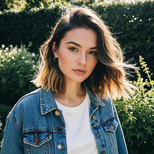 Young Woman with Face-Framing Highlights Outdoors