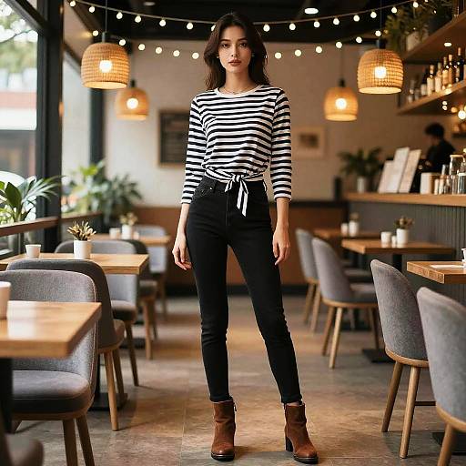 Chic Woman Under Bistro Lights