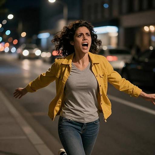 Panicked Woman Running Through Urban Night