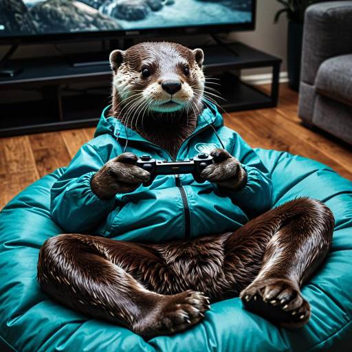 Anthropomorphic Otter Playing Video Games