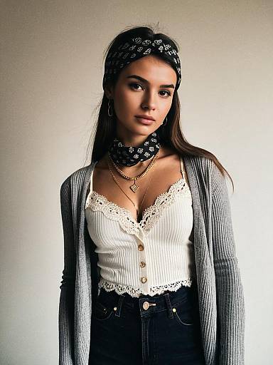 Casual Chic Woman with Bandana and Lace Camisole
