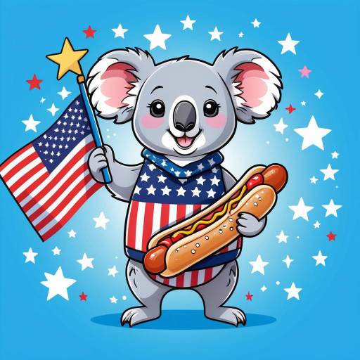 Patriotic Koala Celebrating with a Hotdog
