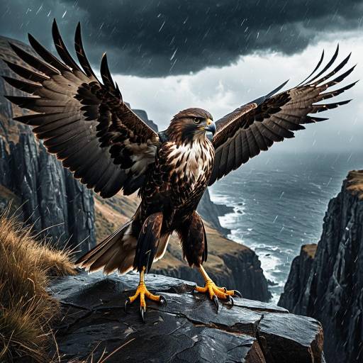 Swift Hawk on Stormy Cliffside