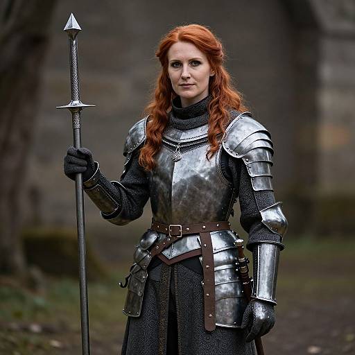 Red-Haired Woman in Medieval Armor