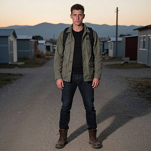 Contemplative Man in Rugged Landscape