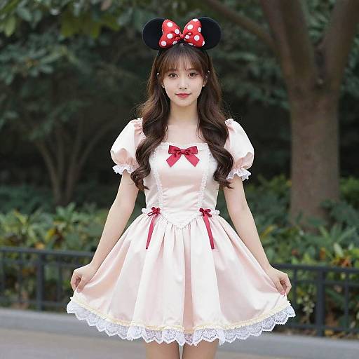 Woman in Minnie Mouse Costume Dress