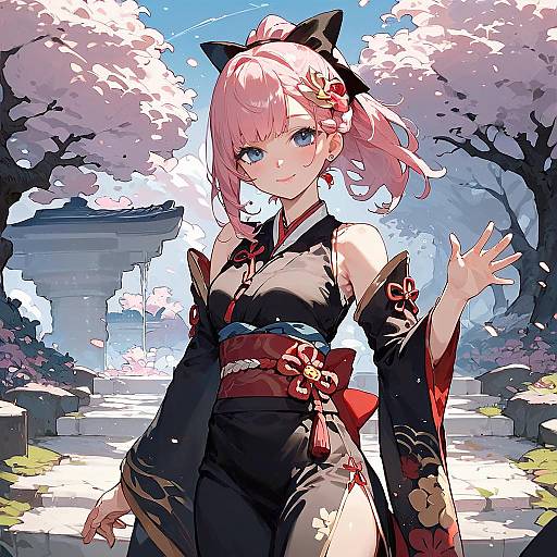 Lacus Clyne Waving in Kimono Outdoors