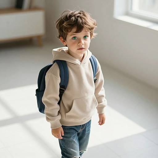 Curious Young Boy in Cozy Room