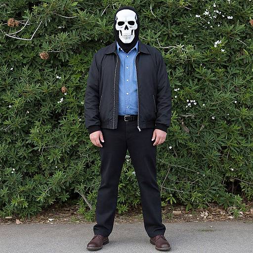 Man Wearing Skeleton Mask Outdoors