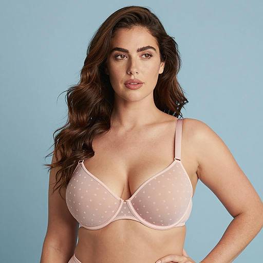 Woman in Sheer Pink Polka Dot Bra