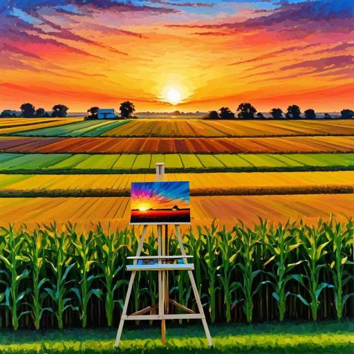 Vibrant Farm Sunset Over Cornfields